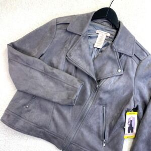 NEW Philosophy Faux Leather Moto Jacket M Gray Asymmetrical Zip Biker Vegan Edgy